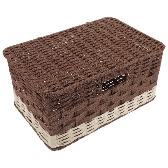 HOMEMAXS Woven Storage Box with Lid Multi-Function Organizer for Desk Decorative Basket for Small Items Snacks and Sundries Basket