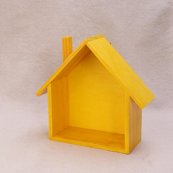 HOMEMAXS Small House Shaped Wall Shelf for Bedroom Living Room Made of Timber Yellow 7x5.5x8.3 Inches