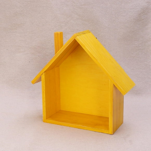 HOMEMAXS Yellow Small House Shaped Wall Shelf for Bedroom Living Room Made of Timber Sturdy and