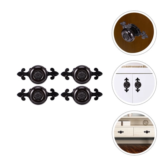 Zinc Alloy Cabinet Handles with Ceramic Knobs for Home Use Black 4 Pieces