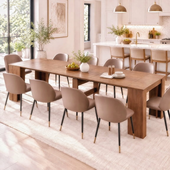 HOMEMAZ 118" Extendable Dining Table for 10, Expandable Console Table, Space Saving Rectangular Dining Table, Gray-Brown Oak Finish, Walnut