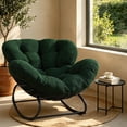 thumbnail image 1 of HOMEMIYN Oversized Papasan Rocking Chair, Comfy Thick Cushioned Lounge Rocker, Rust Resistant Metal Frame, 350 LBS Capacity for Patio, Living Room, Bedroom, Balcony, Dark Green, 1 of 11