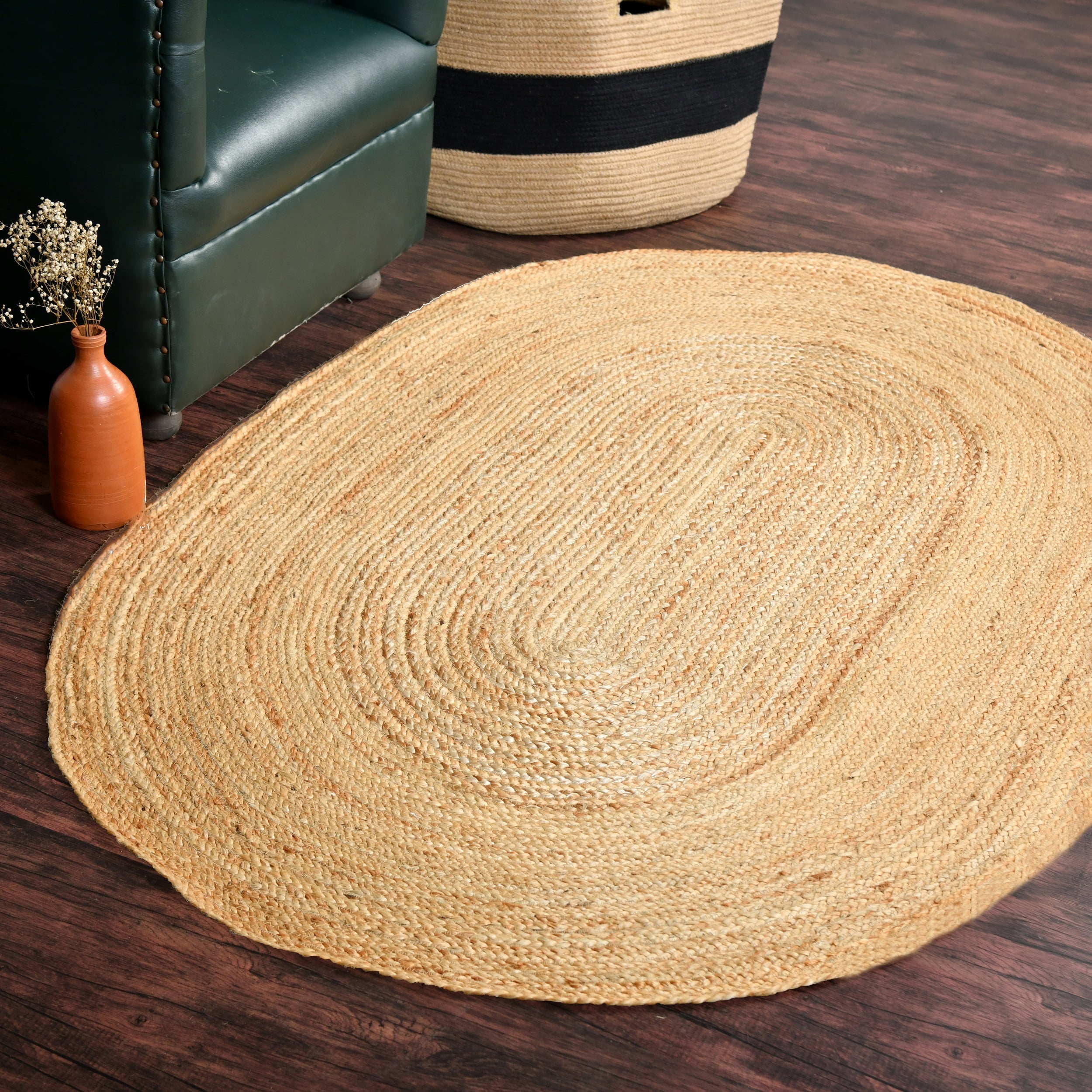 Hand Woven Farmhouse Jute Rug, 4' high quality x 6' Oval, Natural