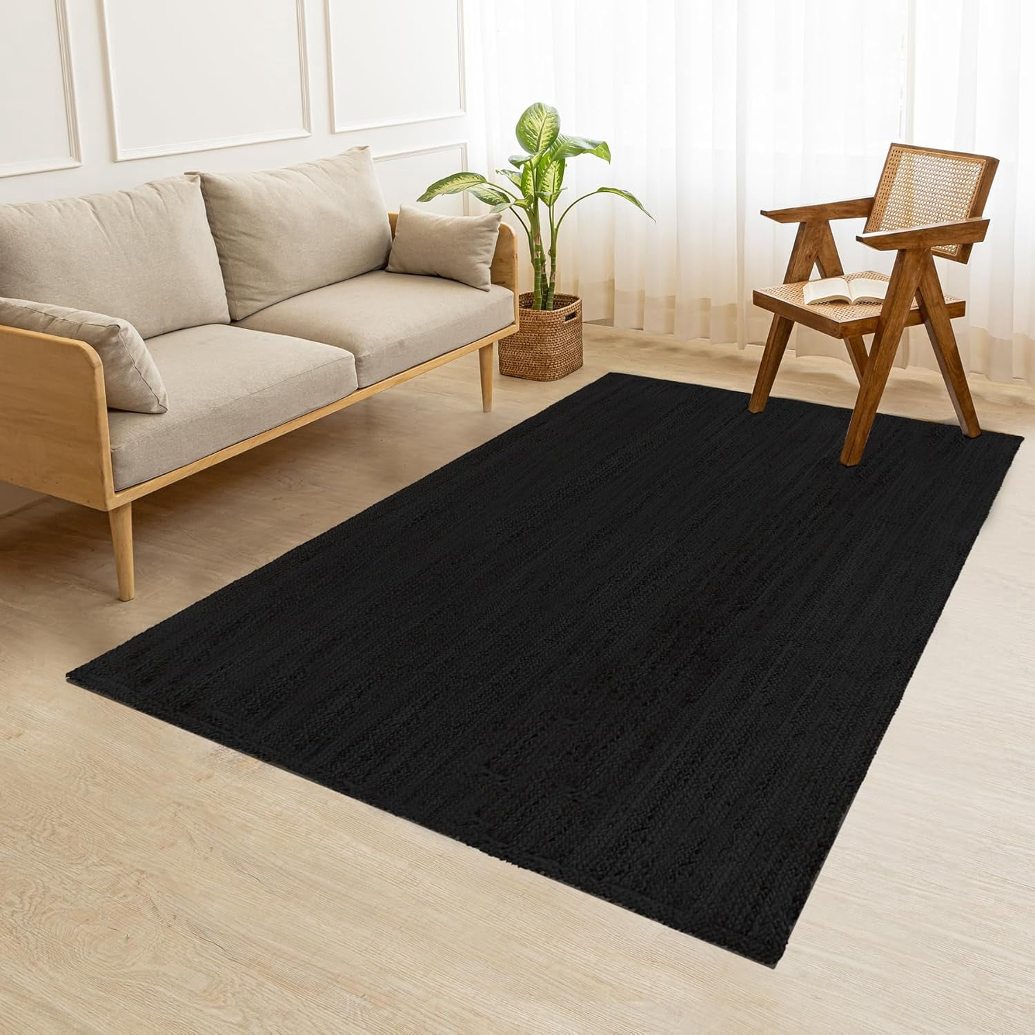 4x6 Rectangular Rug HOMEMONDE Black Jute Rug 4x6 Ft - Natural Fiber Handcrafted Rectangular ...