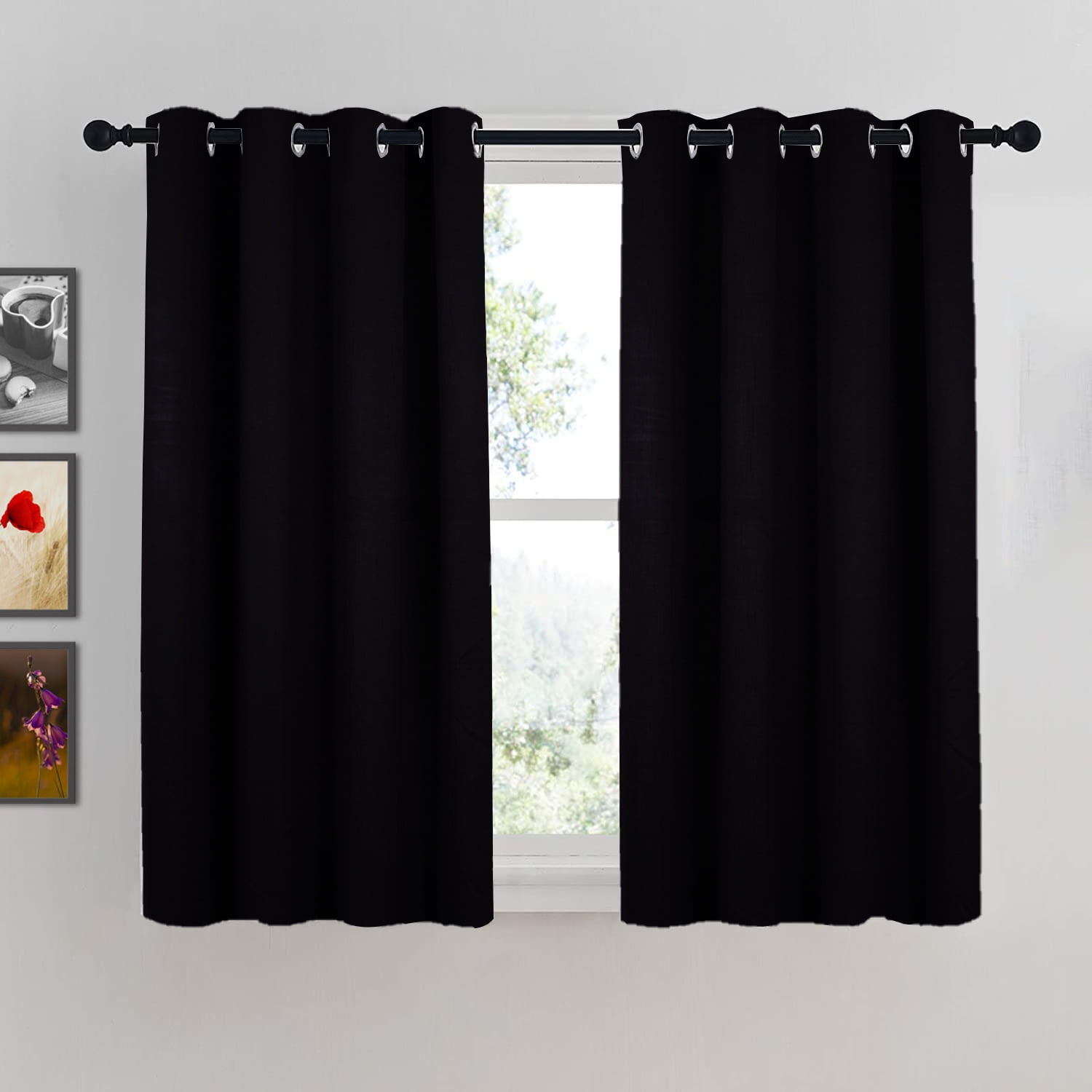 HOMEMONDE Black Living Room Curtains Grommet Thermal Insulated Sun ...