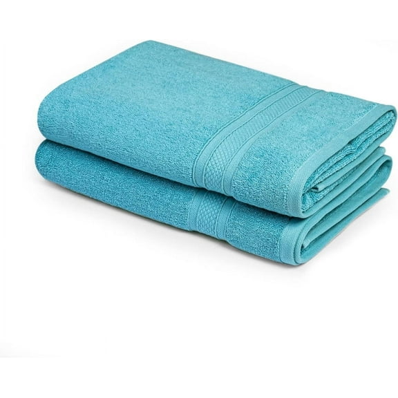 HOMEMONDE Cotton Towel Set Premium Soft Absorbent Turquoise Blue 27 x 54 Inch 2-Piece Bath Towels Perfect for Bathroom, Gym or Beach Partner