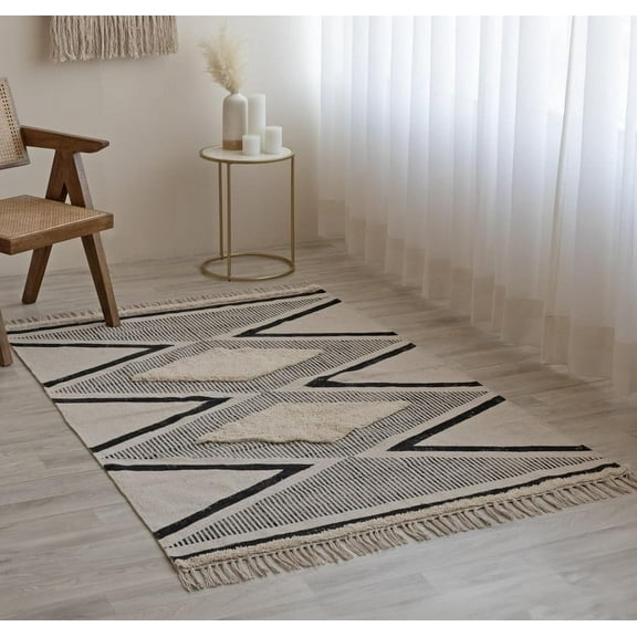 HOMEMONDE Handmade Area Rugs Boho Tufted Rugs 3x5 Feet Floor Mat for Living Room, Bedroom, Bathroom and Kitchen, Beige