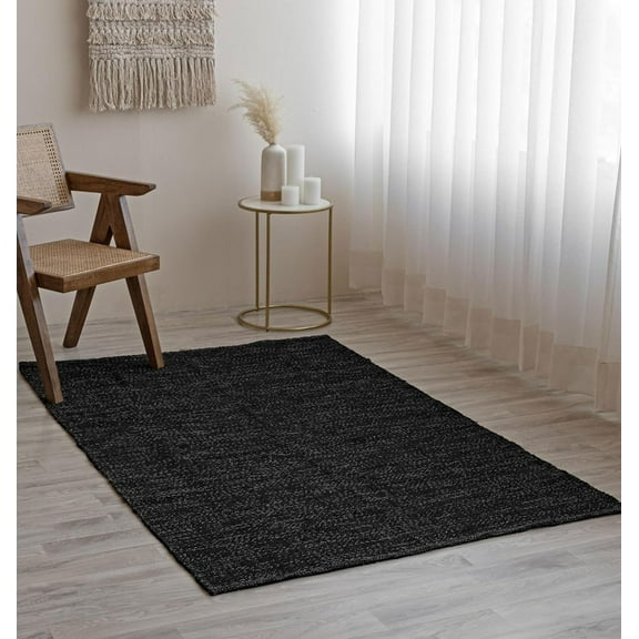HOMEMONDE Herringbone Rug 2x3 Ft - Indoor/Outdoor Accent Reversible Cotton Handwoven Braided Area Rug - Ideal for High Traffic Areas in Living Room, Kitchen, Entryway - Black &White Door Carpet