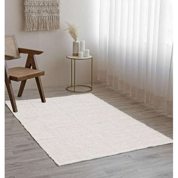 HOMEMONDE Herringbone Rug 3x5 Ft - Indoor/Outdoor Accent Reversible Cotton Handwoven Braided Area Rug - Ideal for High Traffic Areas in Living Room, Kitchen, Entryway & Bedroom - White Door Carpet
