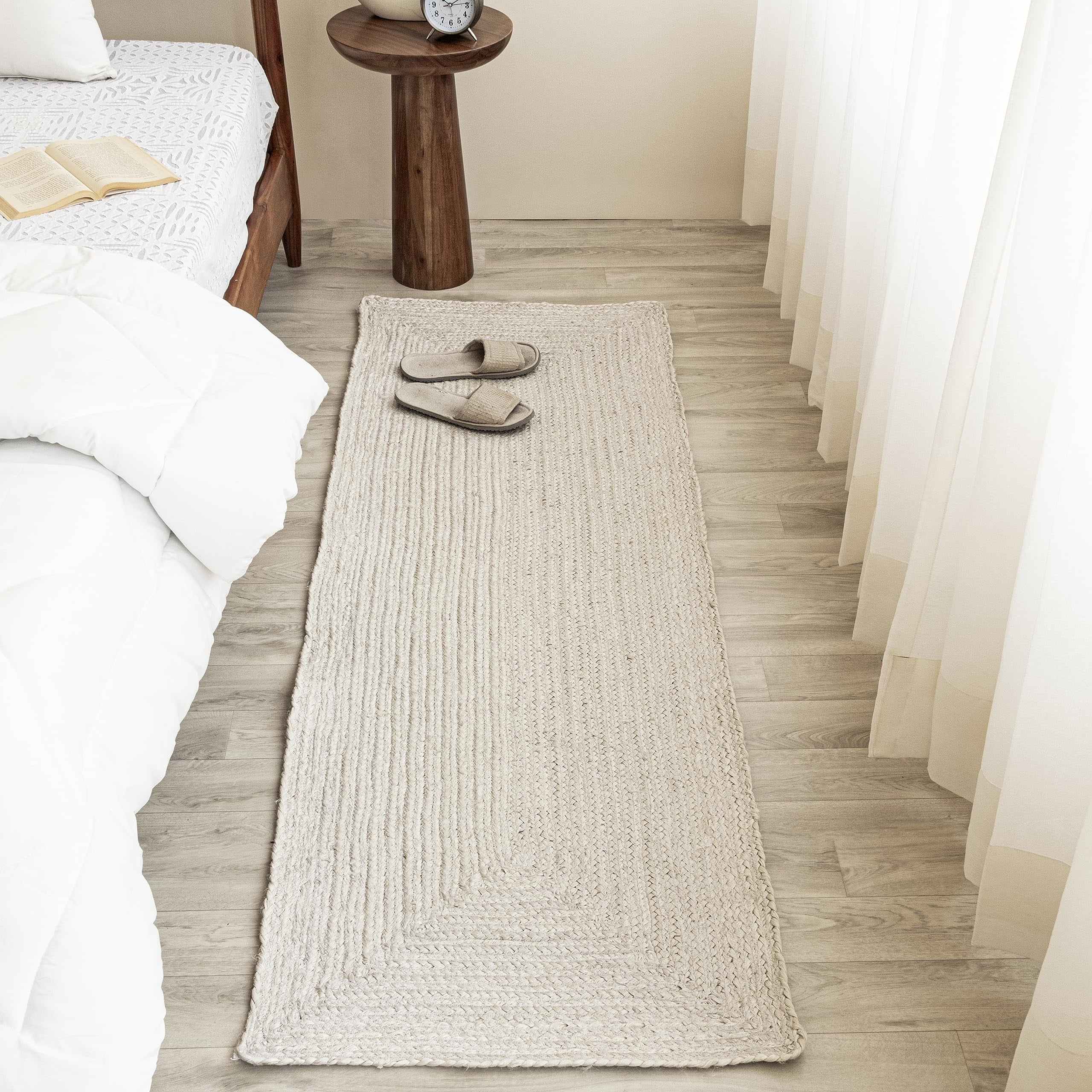 HOMEMONDE Jute Runner Rug 2x6 ft - Natural Hand Woven Braided Texture ...