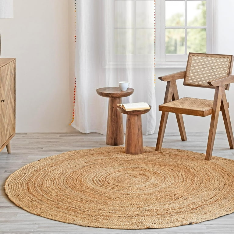 HOMEMONDE Natural Fiber Jute Round Rugs - 5 FT Braided Circle Area Rug  Carpet for Living Room, Kitchen, Bedroom 