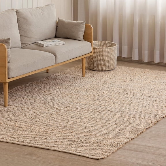 HOMEMONDE Rectangle Jute Cotton Area Rug | 6' x 9' | Natural | Handwoven, reversible, boho farmhouse style, for living room, bedroom & dining room