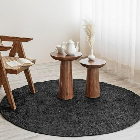 HOMEMONDE Round Black Jute Rug 4 ft - Handwoven Natural Fiber Yarn - Reversible Rug - Eco-friendly High Traffic Area Rugs for Indoor, Bedroom, Entryway & Kitchen