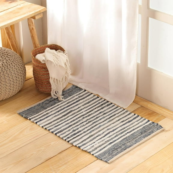 HOMEMONDE Small Doormat 20x32 Inch Chindi Area Rug Denim Braided Reversible Vintage Denim Rugs for Entryways, Living Room