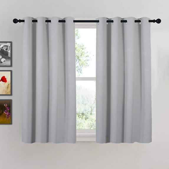 HOMEMONDE Thermal Insulated Solid Blackout Curtains Room Darkning 63 Inches Window Curtain for Home Decor, Greyish White