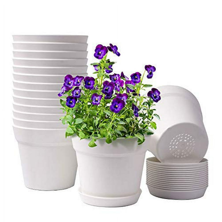 HOMENOTE Pots for Plants, 15 Pack 6 inch Plastic Planters with Multiple  Drainage Holes and Tray - Plant Pots for All Home Garden Flowers  Succulents, Cream White 