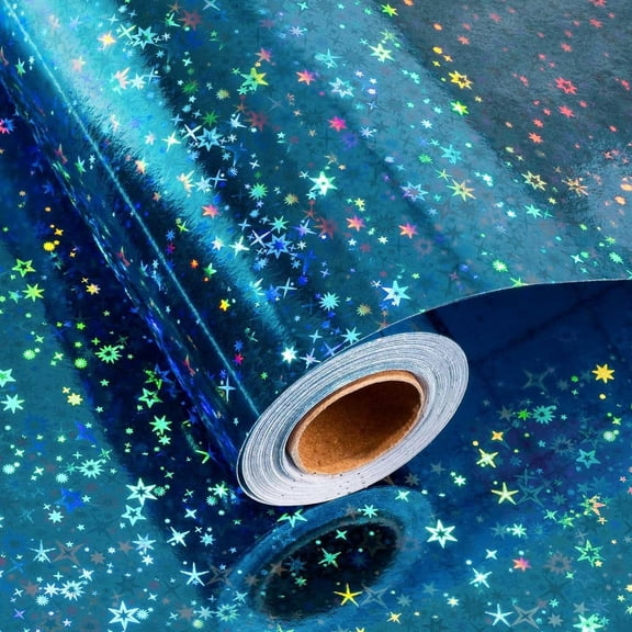 HOMERAL 17 In X 33 Ft Holographic Space Wrapping Paper Roll, Blue Gift Wrap with Shining Galaxy Design for Birthday, Christmas, Father's Day, Halloween