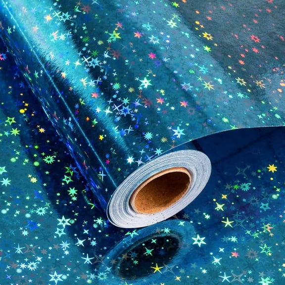 HOMERAL 17 In X 33 Ft Holographic Space Wrapping Paper Roll, Blue Gift Wrap with Shining Galaxy Design for Birthday, Christmas, Father's Day, Halloween