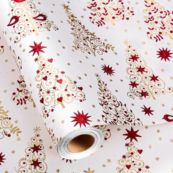 HOMERAL 3D Embossed Christmas Wrapping Paper Roll with Foil Shine for Christmas - 17 In x 33 Ft