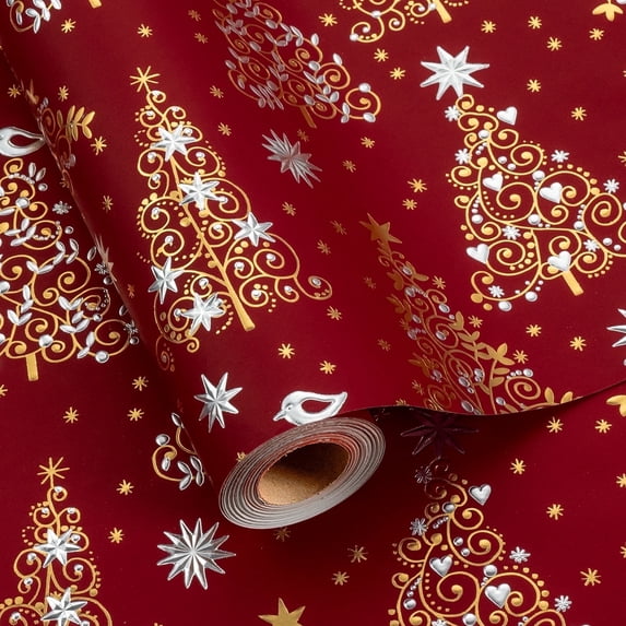 HOMERAL 3D Embossed Christmas Wrapping Paper Roll with Foil Shine for Christmas,Birthday,Holiday,Party - 17 In x 33 Ft