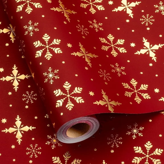 HOMERAL Kraft Christmas Wrapping Paper - Snowflake Metallic Embossed Foil Luxury Gift Wrap Roll for Birthdays,Parties,Crafts,Holiday - 17 Inch x 33 ft