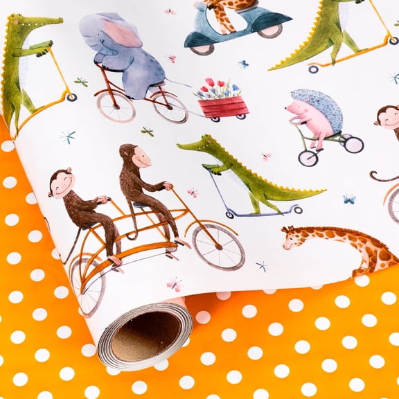HOMERAL Animal Wrapping Paper Roll - Yellow Gift Wrap with - Perfect for Christmas - 17 Inch X 33 Feet