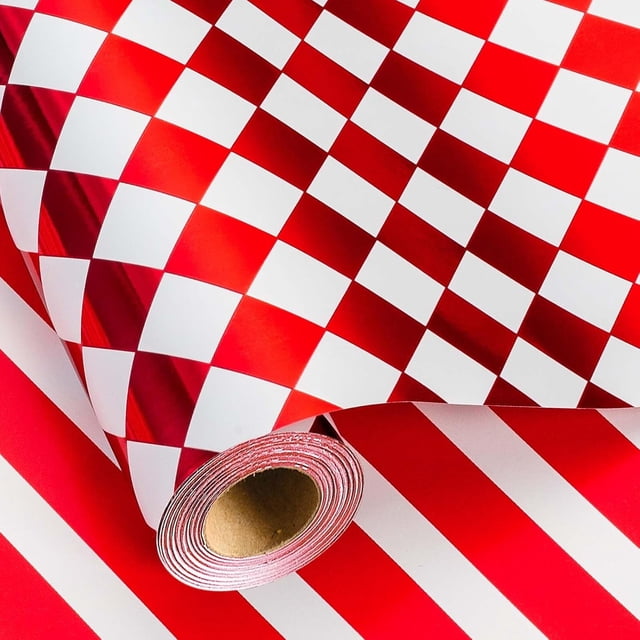 Paper Rol Pattern HOMERAL Checkered Wrapping Paper Roll - Red Metallic Foil Diamond ...