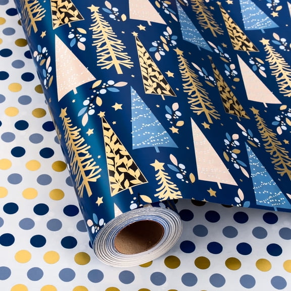 HOMERAL Christmas Wrapping Paper(Blue Background Christmas Tree),17 in X 33 ft