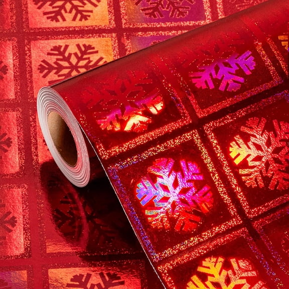 HOMERAL Christmas Wrapping Paper, Holographic Red Snowflake Design Gift Wrapping Paper Suitable for Christmas, Mini Roll (17 Inch X 32.8 Feet)