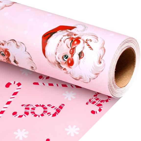 HOMERAL Christmas Wrapping Paper,17in X 33 ft Pink Santa Claus Gift Wrap