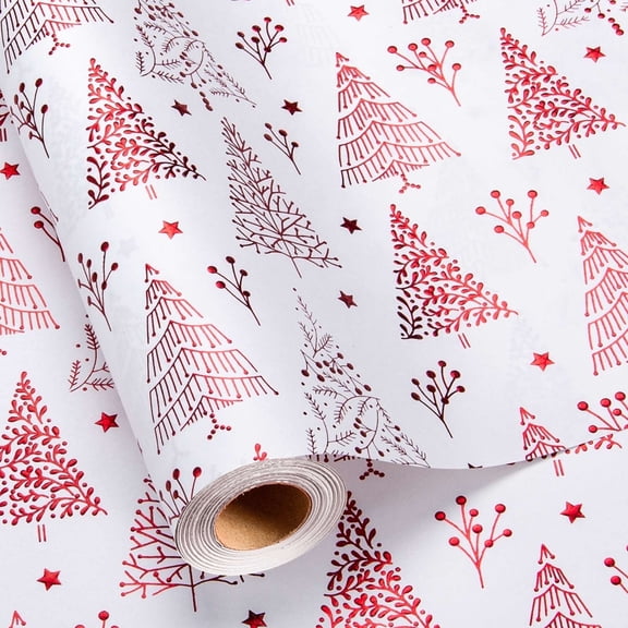 HOMERAL Christmas Wrapping Paper Roll - 3D Embossed Gold Foil Christmas Tree, Star on White for Holiday Celebrations - 17in x 33ft