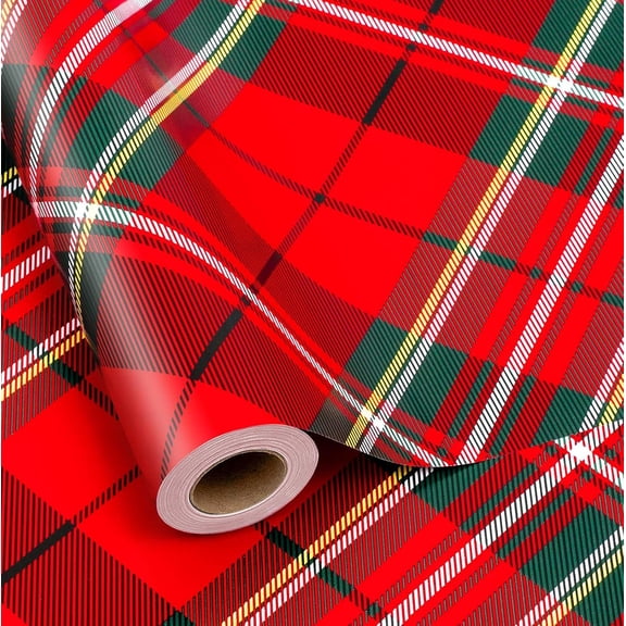 HOMERAL Reversible Red Christmas Gift Wrapping Paper Roll, 17 Inch X 33 Feet