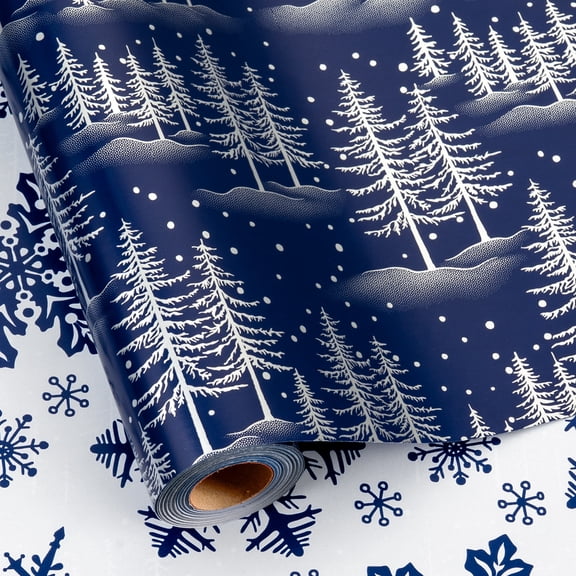 HOMERAL Christmas Wrapping Paper(Blue Background Christmas Tree),17 in X 32.8 ft