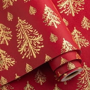 HOMERAL Red Christmas Wrapping Paper - 17 Inch X 33 Feet - Gold Lusury 3D Embossed Foil Christmas Trees for New Year,Celebration,Holiday