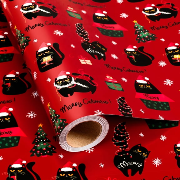 HOMERAL Black Cat Christmas Wrapping Paper Roll - 17 in X 16.5 ft