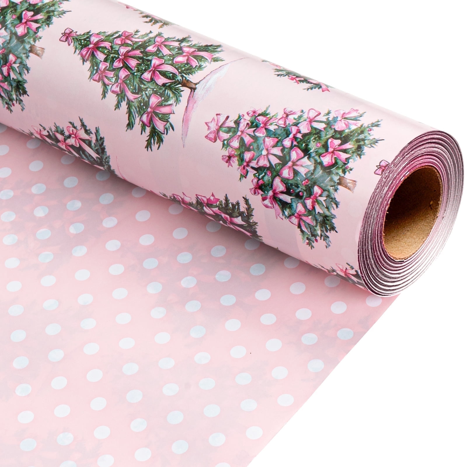 HOMERAL Christmas Tree Wrapping Paper Roll - Pink Gift Wrap with ...