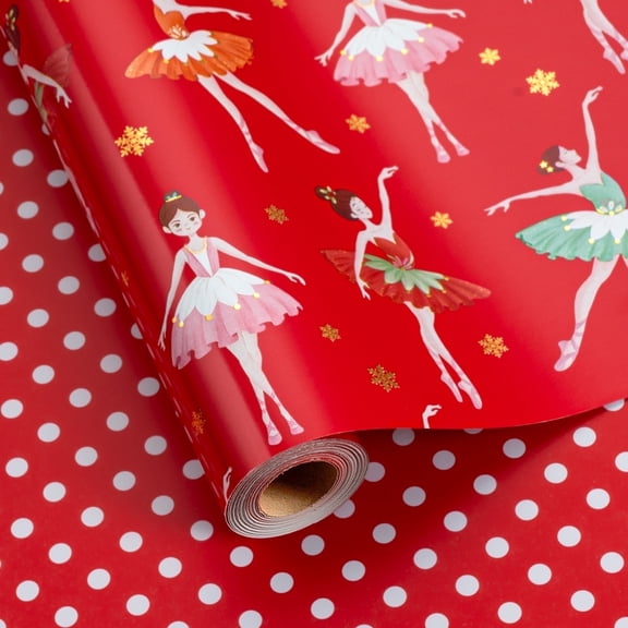 HOMERAL Christmas Wrapping Paper Roll - Silver Gift Wrap with Christmas Ballet Princess, Ballerina Girl and Snowflake - Perfect for Christmas - 17 Inch X 33 Feet
