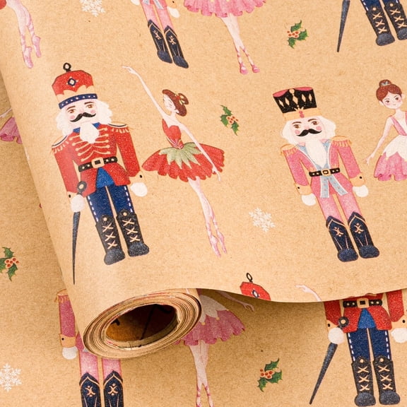 HOMERAL Christmas Wrapping Paper Roll - Gift Wrap with Nutcracker, Ballerina Girl, Berry, Snowflake - Perfect for Christmas - 17 Inch X 33 Feet