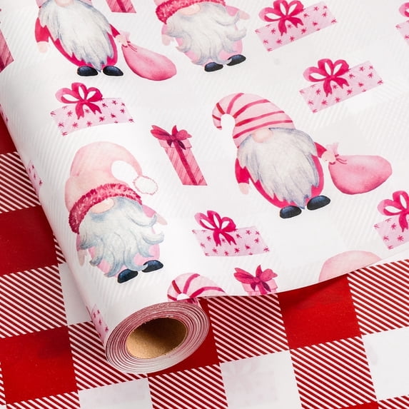 HOMERAL Christmas Wrapping Paper Roll - Red Gift Wrap with Goblin, Gift Box and Red Plaid - Perfect for Christmas - 17 Inch X 33 Feet