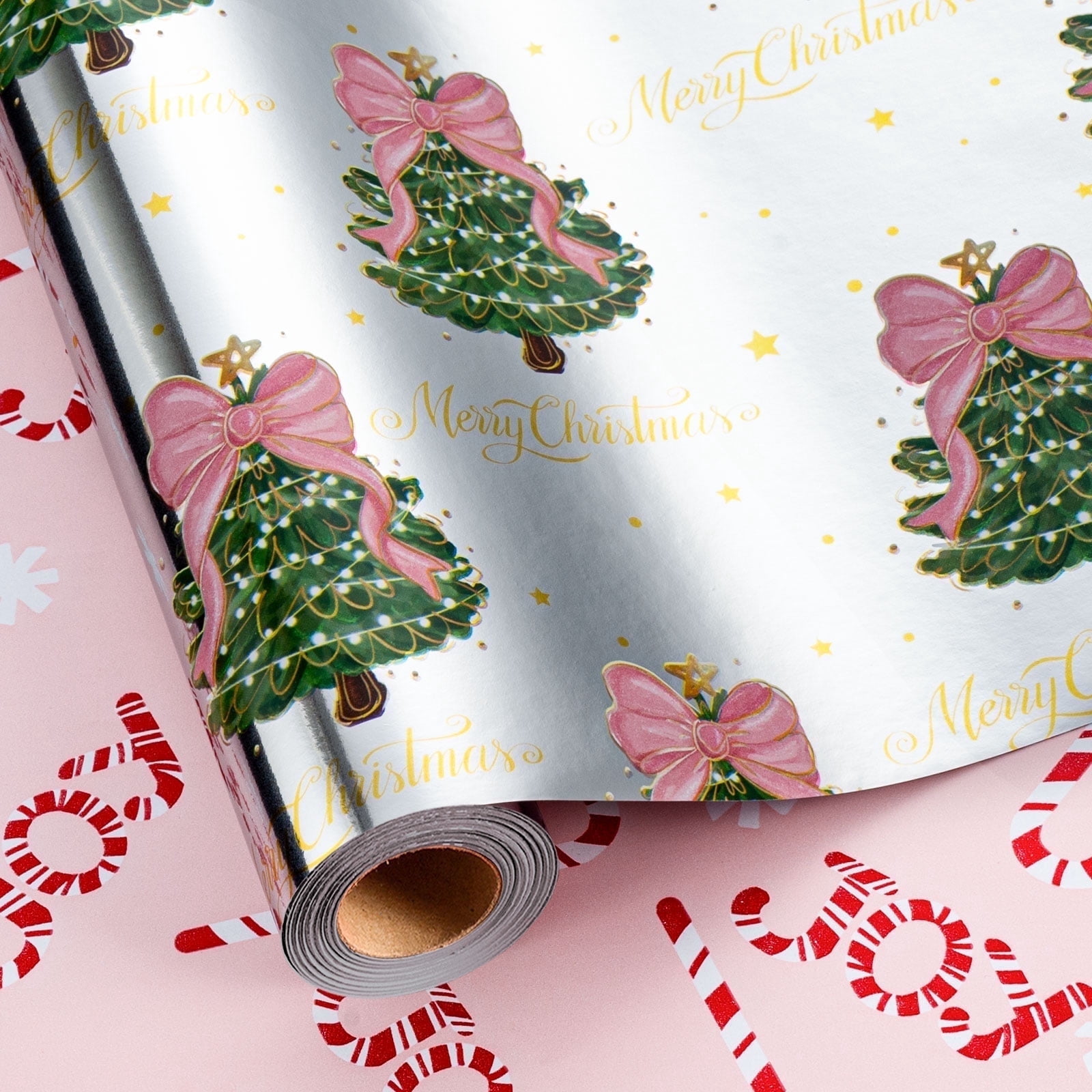 HOMERAL Christmas Wrapping Paper Roll - Silver Gift Wrap with Christmas ...