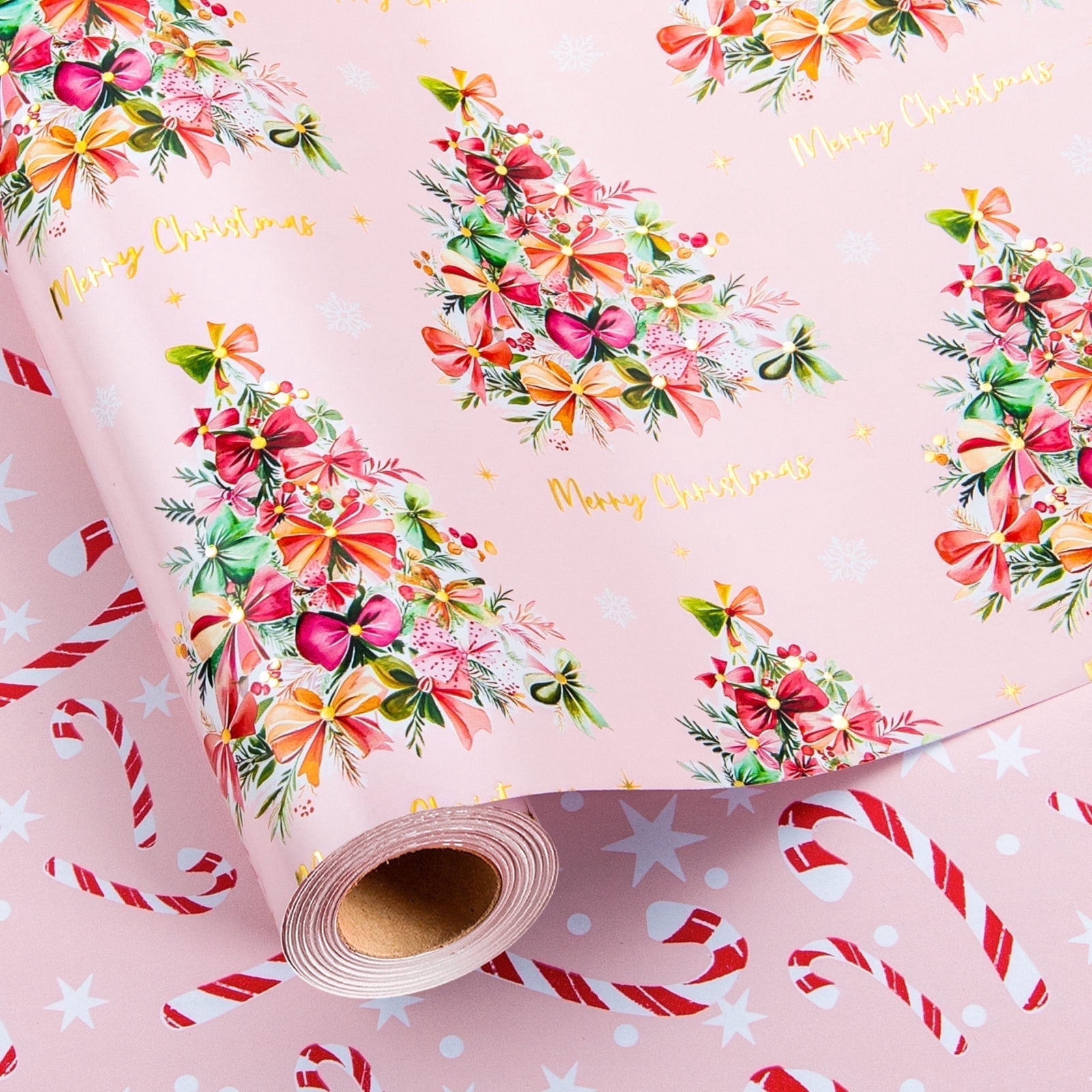 HOMERAL Christmas Wrapping Paper Roll - Pink Gift Wrap with Christmas ...