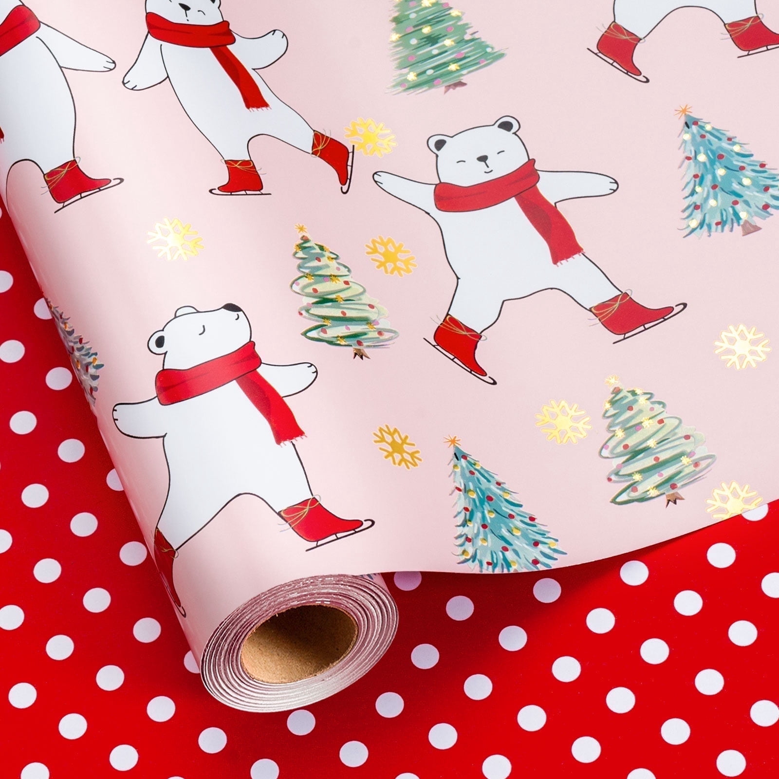 HOMERAL Christmas Wrapping Paper Roll - Pink Gift Wrap with Bear ...
