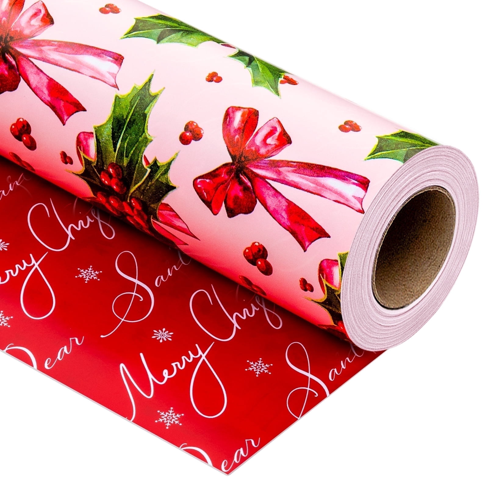 HOMERAL Christmas Wrapping Paper Roll - Pink Gift Wrap with Bowknot ...
