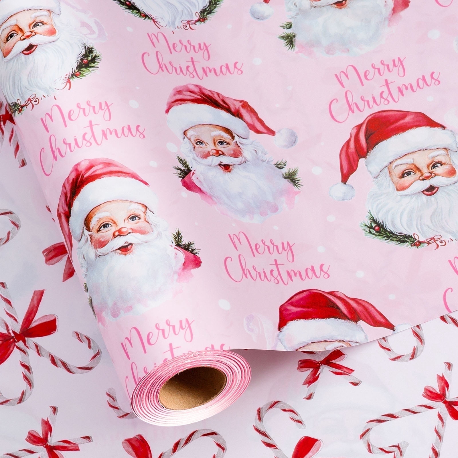 HOMERAL Christmas Wrapping Paper Roll - Pink Gift Wrap with Santa Claus ...
