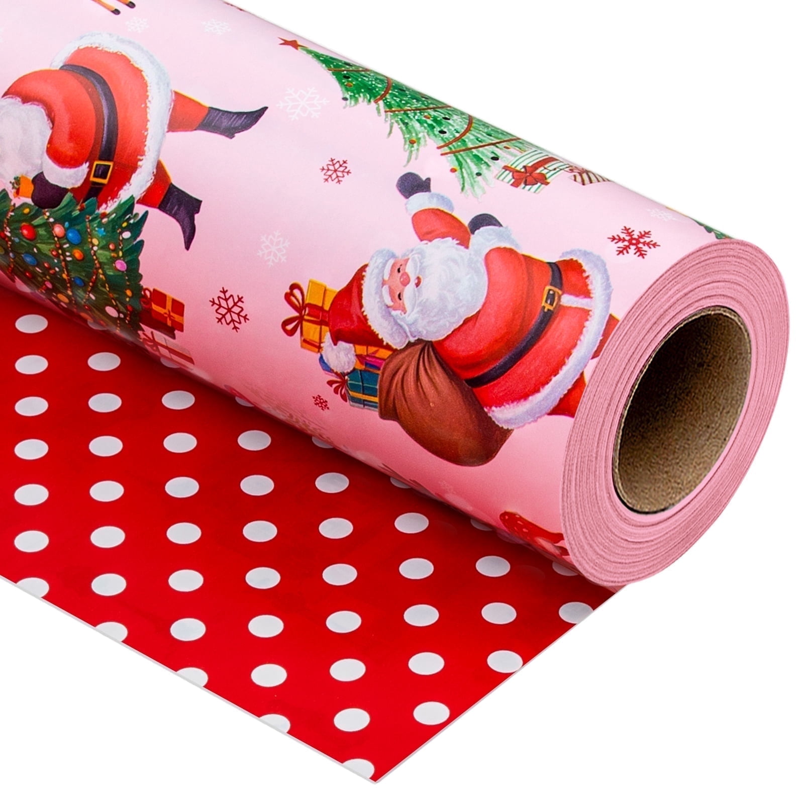 HOMERAL Christmas Wrapping Paper Roll - Pink Gift Wrap with Christmas ...