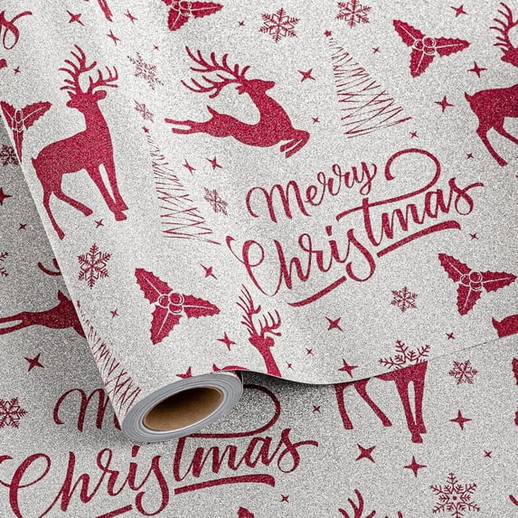 HOMERAL Christmas Wrapping Paper Roll - 17 Inch X 33Feet - Glitter Sparkle Reindeer