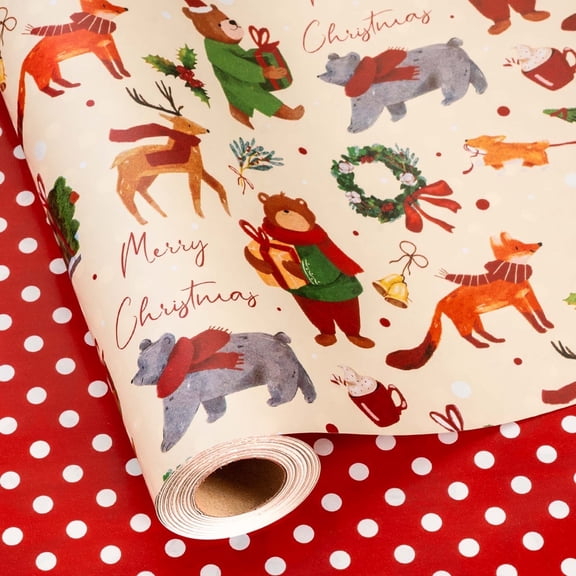 HOMERAL Christmas Wrapping Paper Roll - Gift Wrap with Teddy Bear, Gift Box - Perfect for Christmas - 17 Inch X 33 Feet