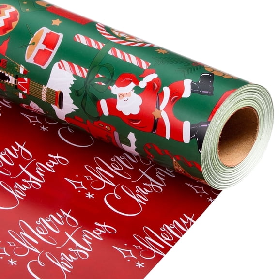 HOMERAL Green Christmas Wrapping Paper Roll - Gift Wrap with Nutcrackers, Santa Claus, and Candy Canes - Perfect for Christmas - 17 Inch X 33 Feet