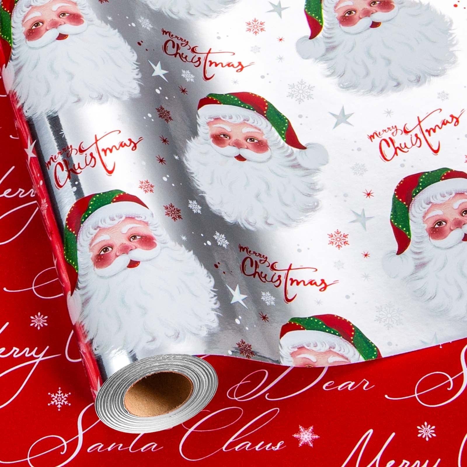 HOMERAL Christmas Wrapping Paper Roll - Silver Gift Wrap with Santa ...