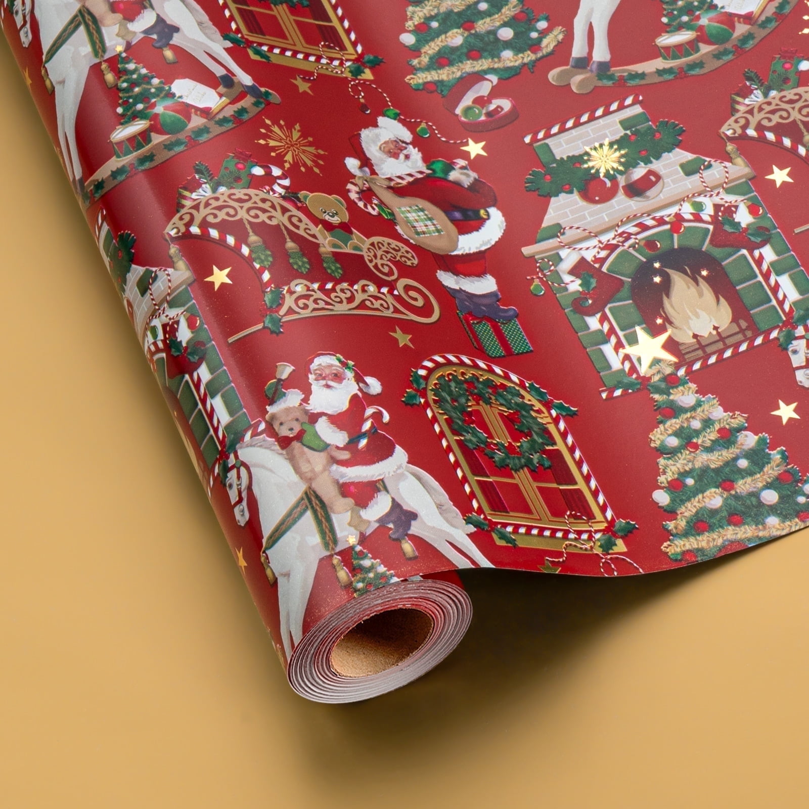 HOMERAL Christmas Wrapping Paper Roll - Gift Wrap with Santa Claus, Sleighs, Reindeer, and Christmas Trees - Perfect for Christmas - 17 Inch X 33 Feet